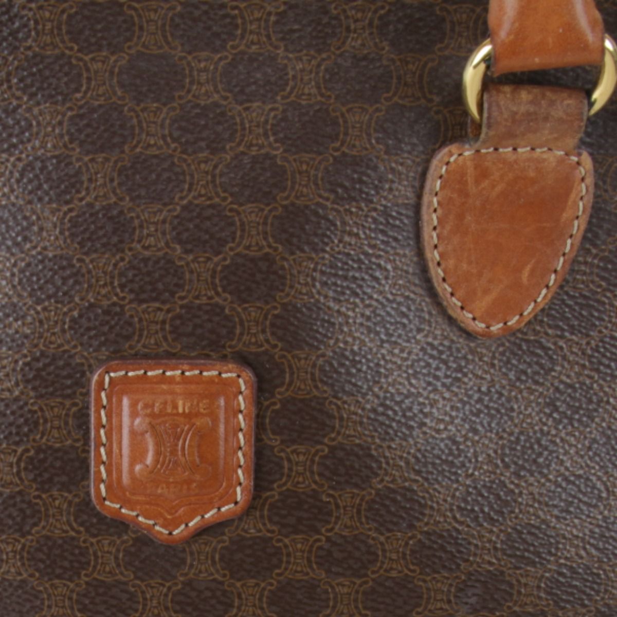 Celine Macadam Strap Handbag Leather Brown — view 8