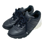 Chanel CC Logo Sneakers 37.5 Navy White Leather