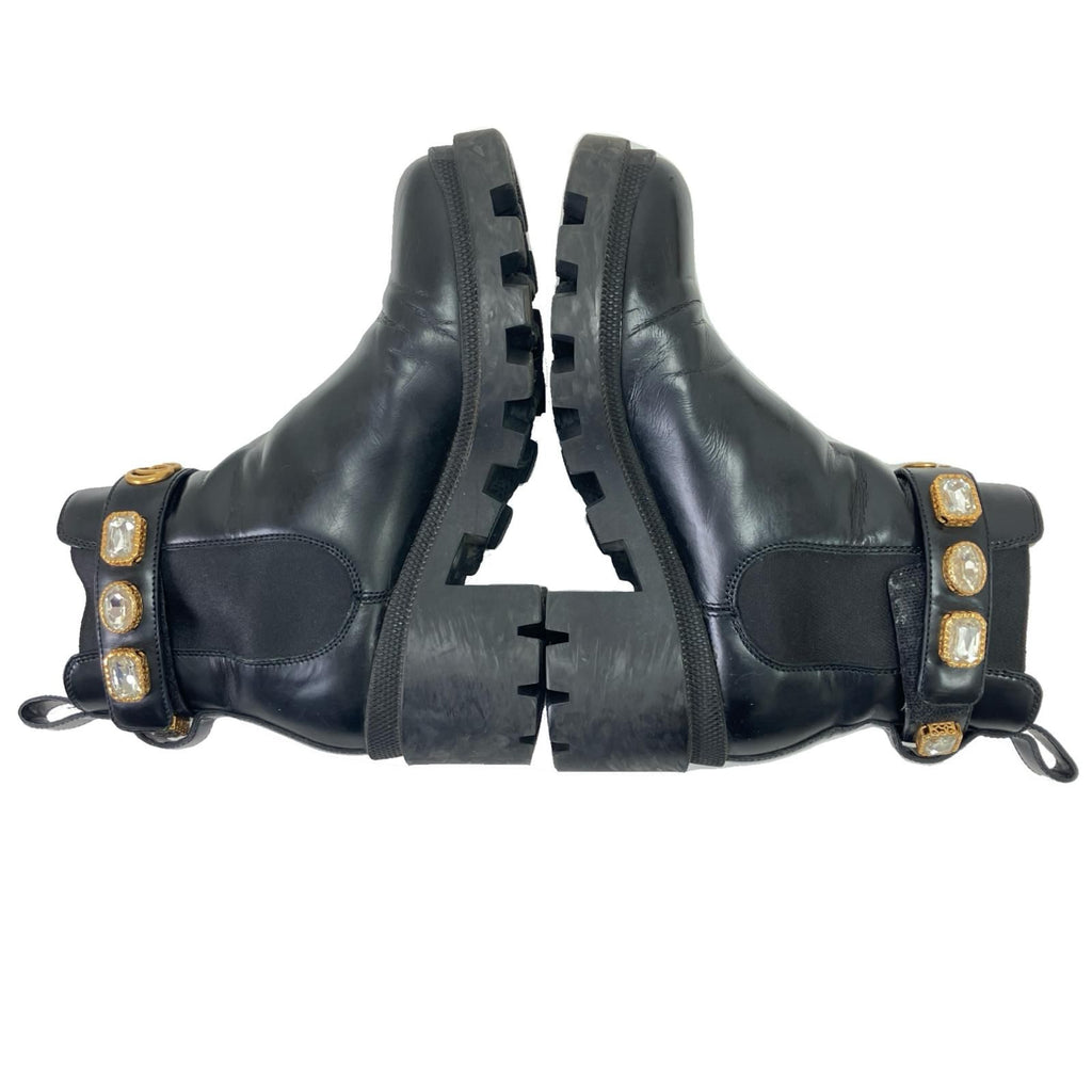 Gucci Side Gore Boots Leather with Crystal Belt 36 Black — view 7