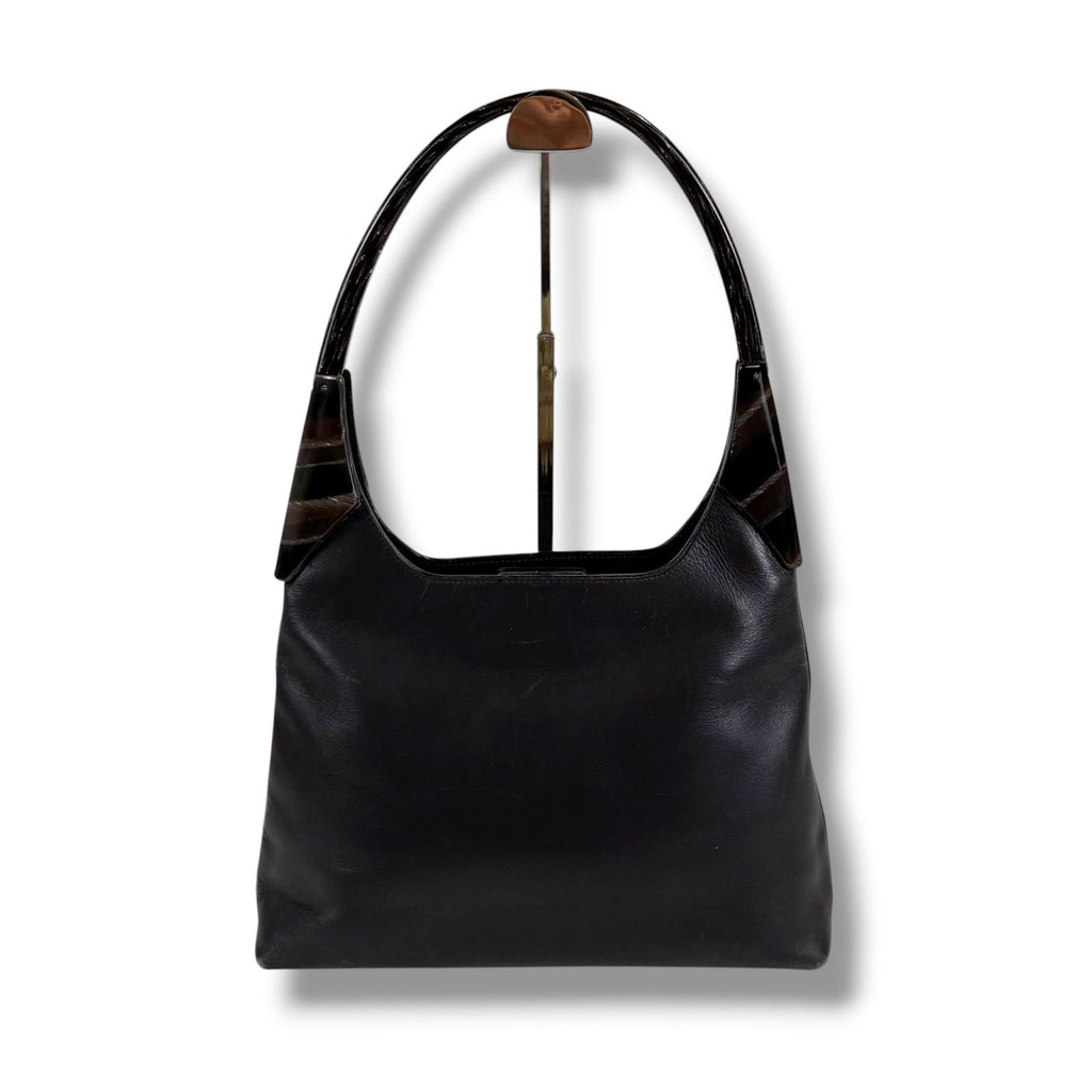 Prada Plastic Handle Shoulder Bag Hobo Tortoiseshell Black Leather — view 2