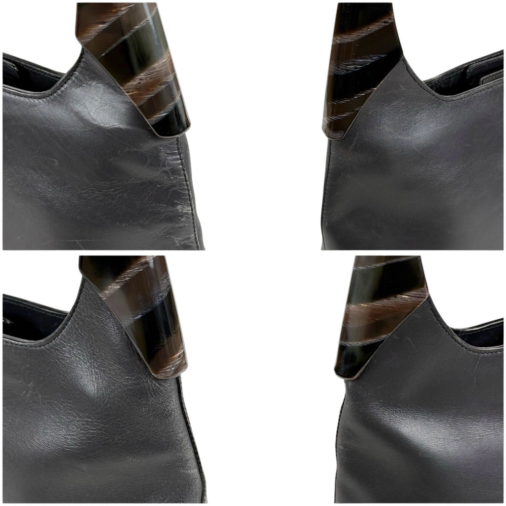Prada Plastic Handle Shoulder Bag Hobo Tortoiseshell Black Leather — view 4