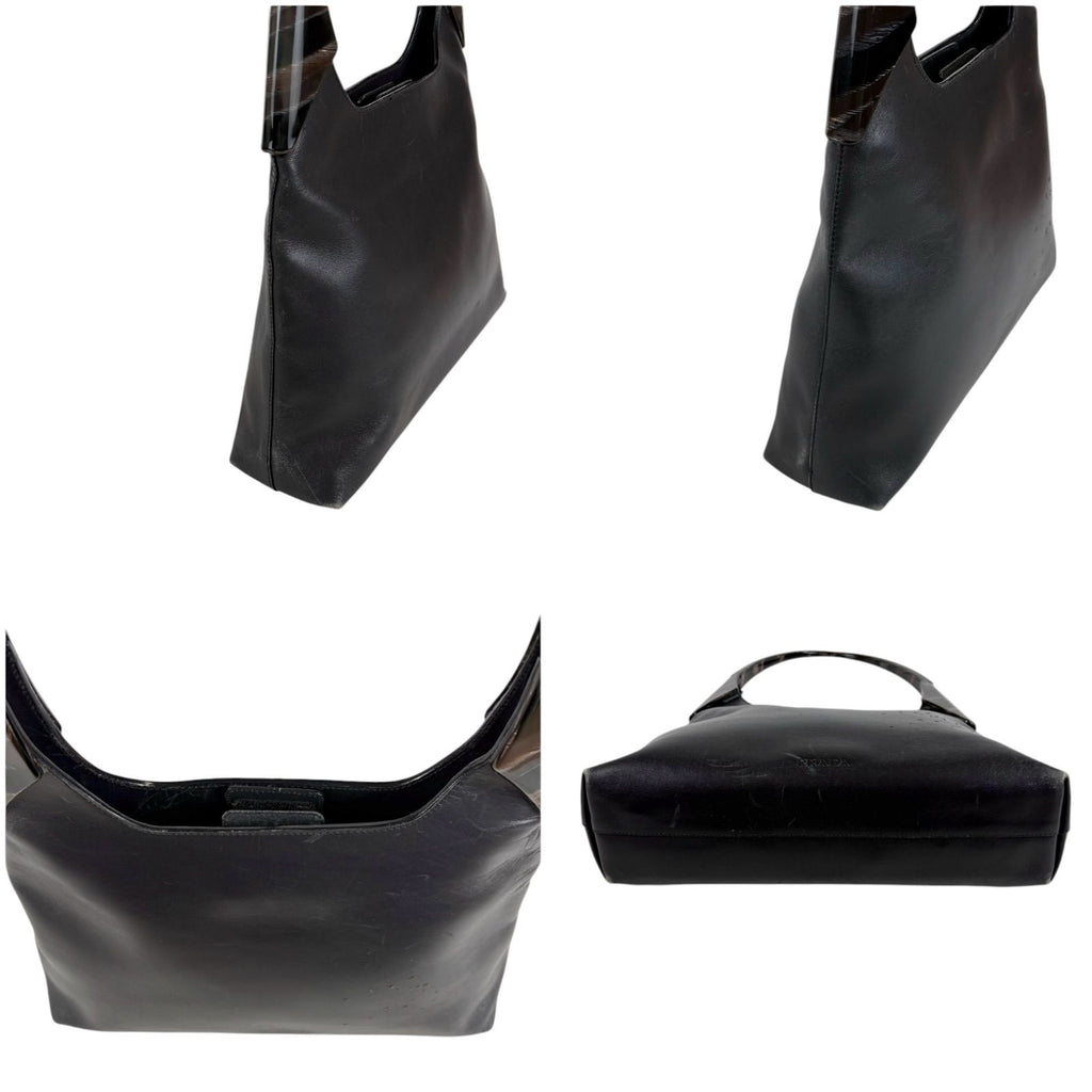 Prada Plastic Handle Shoulder Bag Hobo Tortoiseshell Black Leather — view 3
