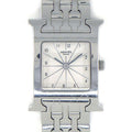 Hermes Watch Square White Guilloche Dial SS Quartz Analog Box and Paper