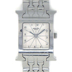 Hermes Watch Square White Guilloche Dial SS Quartz Analog Box and Paper