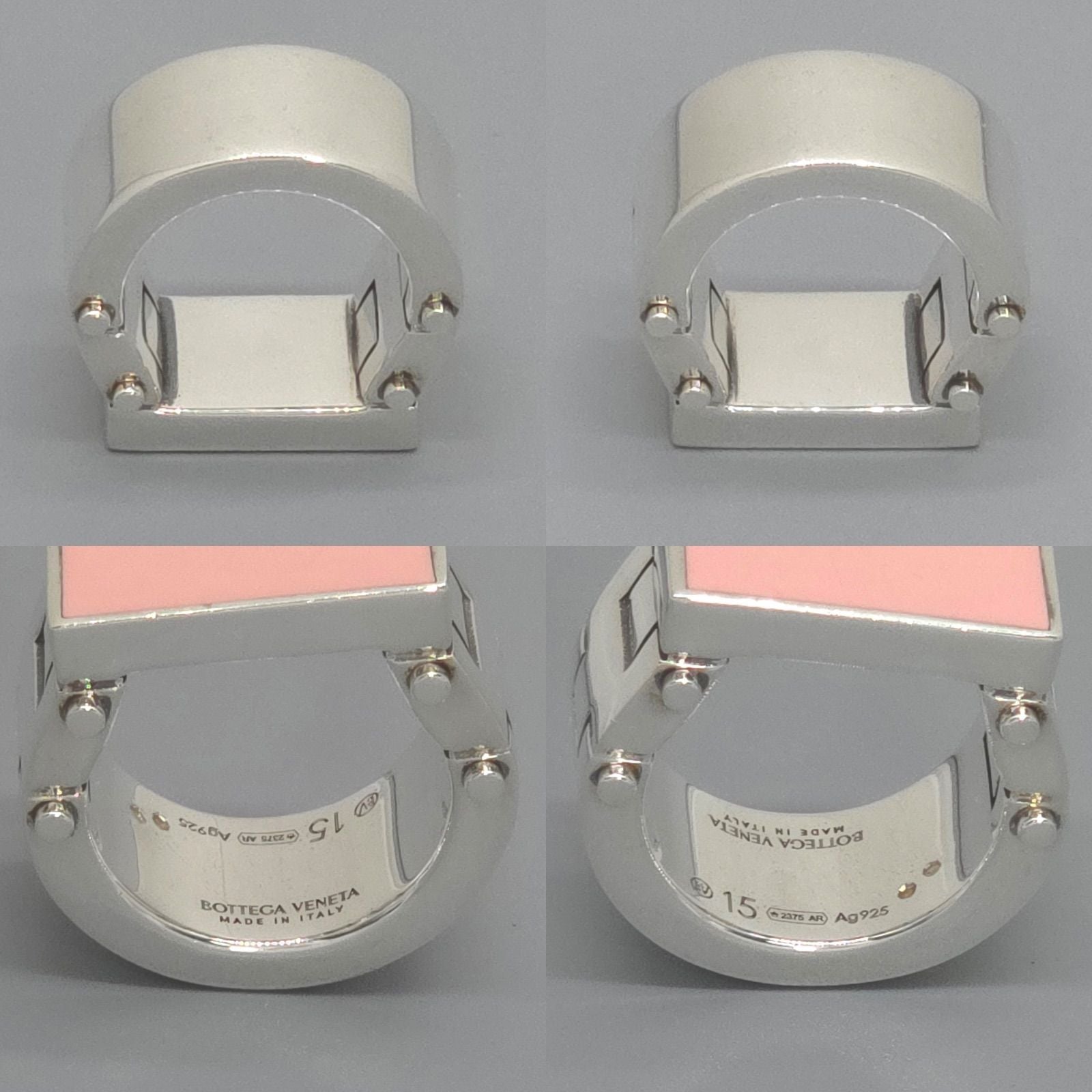 Bottega Veneta Enamel Bolt Ring Pink Color Sterling Silver Box