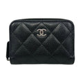 Chanel Card Case Coin Classic Zip Purse Quilted Caviar Leather CC Logo Black
