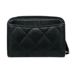 Chanel Card Case Coin Classic Zip Purse Quilted Caviar Leather CC Logo Black — view 2