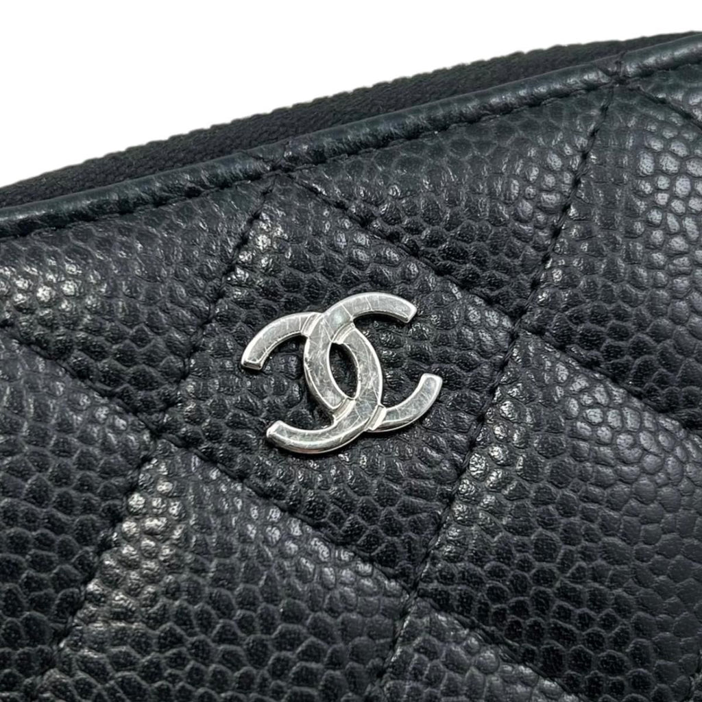 Chanel Card Case Coin Classic Zip Purse Quilted Caviar Leather CC Logo Black — view 5