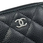 Chanel Card Case Coin Classic Zip Purse Quilted Caviar Leather CC Logo Black — view 5