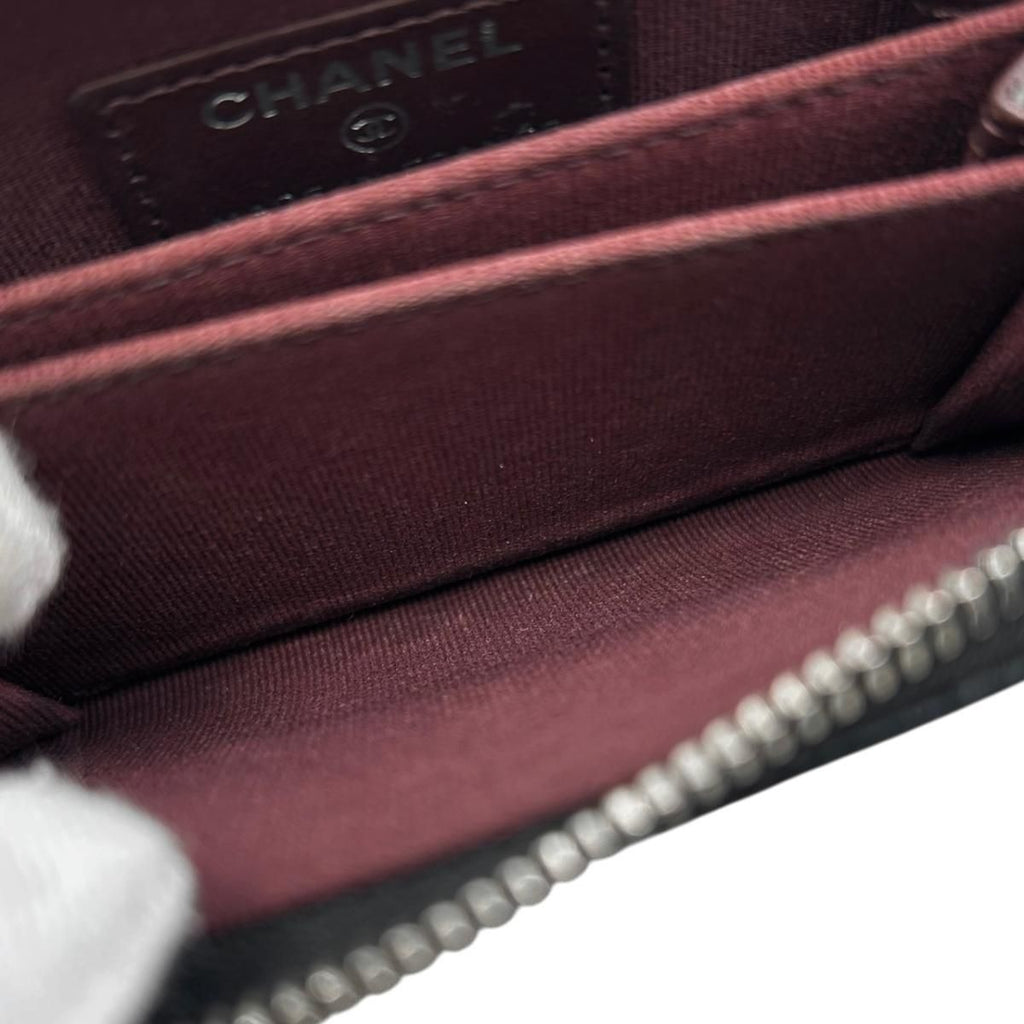 Chanel Card Case Coin Classic Zip Purse Quilted Caviar Leather CC Logo Black — view 8