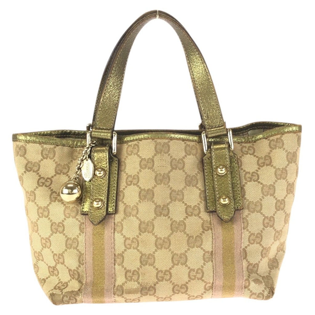 Gucci Beige Gold GG Canvas Leather Mini Tote