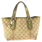 Gucci Beige Gold GG Canvas Leather Mini Tote
