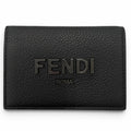 Fendi Leather Logo Bifold Business Card Holder Case Black Gunmetallic Recommende