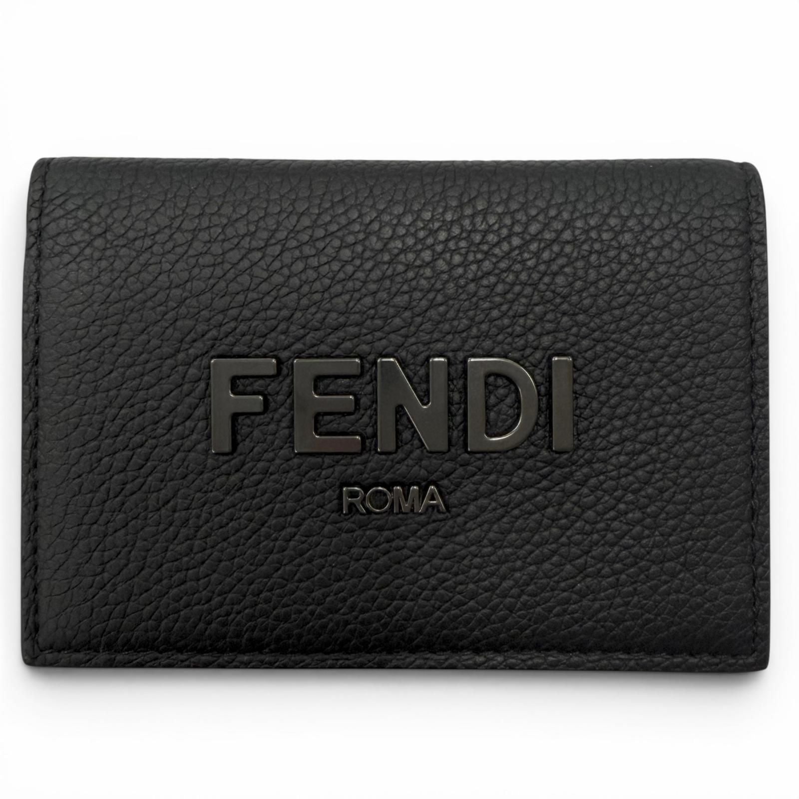 Fendi Leather Logo Bifold Business Card Holder Case Black Gunmetallic Recommende
