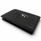 Fendi Leather Logo Bifold Business Card Holder Case Black Gunmetallic Recommende — view 3