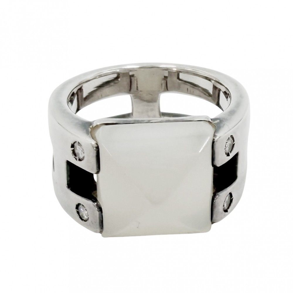 Hermes Ring Medley Vintage 52 925 Sterling Silver Moonstone