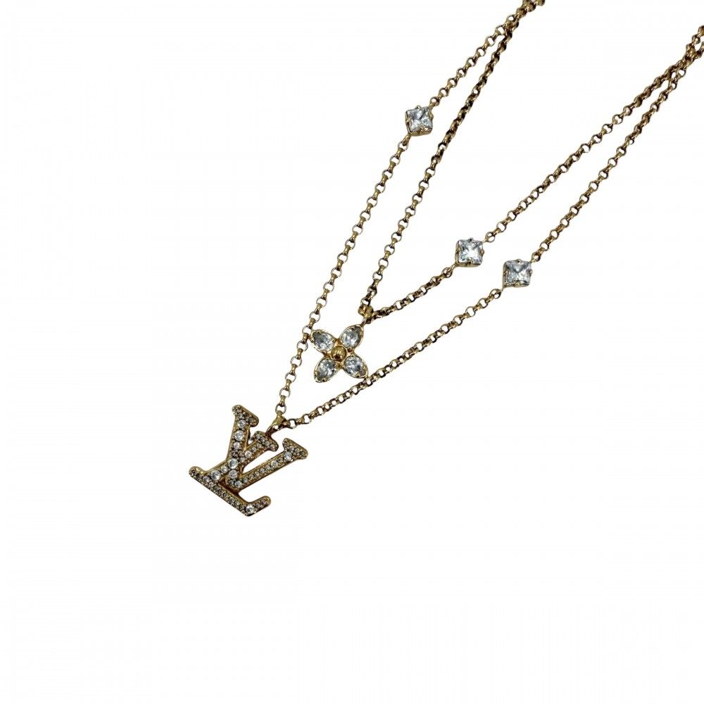 Louis Vuitton Necklace LV 2 Chain with Adjuster Star Rhinestone Gold