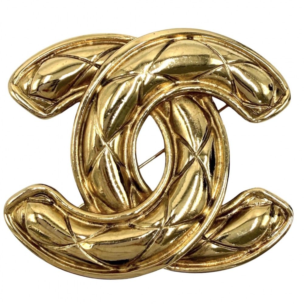 Chanel Brooch Quilted CC Logo Vintage Gold Plated