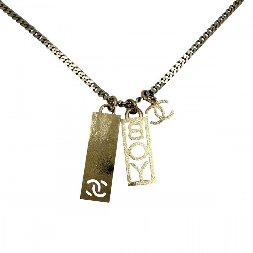 Chanel Necklace CC Logo Plate Adjustable Star Long Rhinestone Gold — view 2