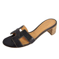 Hermes Sandals Oasis Logo Leather Heels Shoes