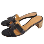 Hermes Sandals Oasis Logo Leather Heels Shoes — view 2