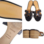 Hermes Sandals Oasis Logo Leather Heels Shoes — view 9