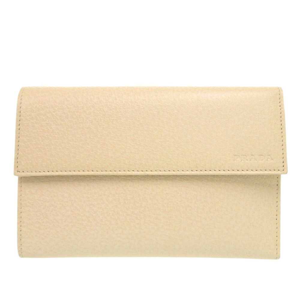 Prada Leather Corda Beige Trifold Wallet