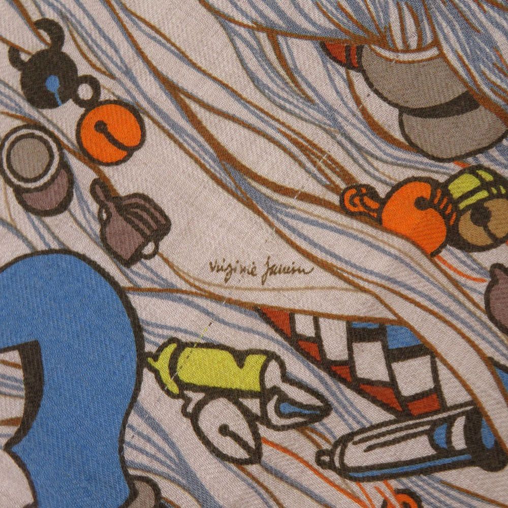 Hermes Carre 100 Wild Rythme Rhythm Cashmere Silk Etoupe Marine Beige Blue — view 3