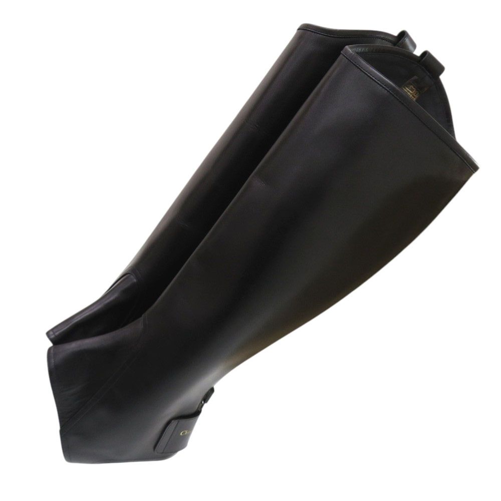 Dior Long Boots Cover 38 Gunmetal Leather Black Shoes