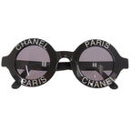 Chanel Vintage CC Logo Round Acetate Black Sunglasses Eyewear