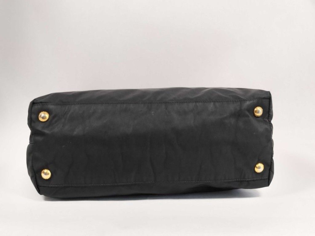 Prada Tote Triangle Logo Black Nylon Enamel Gold — view 3