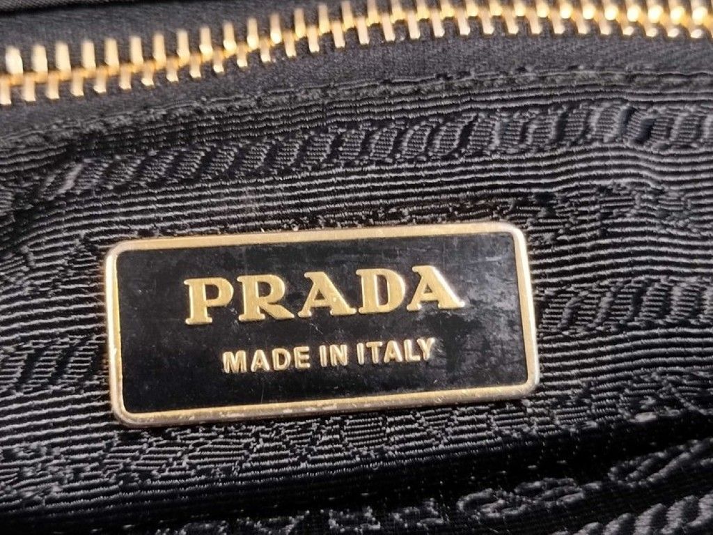 Prada Tote Triangle Logo Black Nylon Enamel Gold — view 8