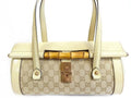 Gucci Handbag Bamboo Leather Cream GG Canvas Tote Blanc