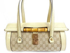 Gucci Handbag Bamboo Leather Cream GG Canvas Tote Blanc