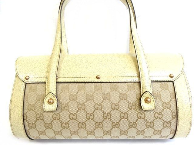 Gucci Handbag Bamboo Leather Cream GG Canvas Tote Blanc — view 2