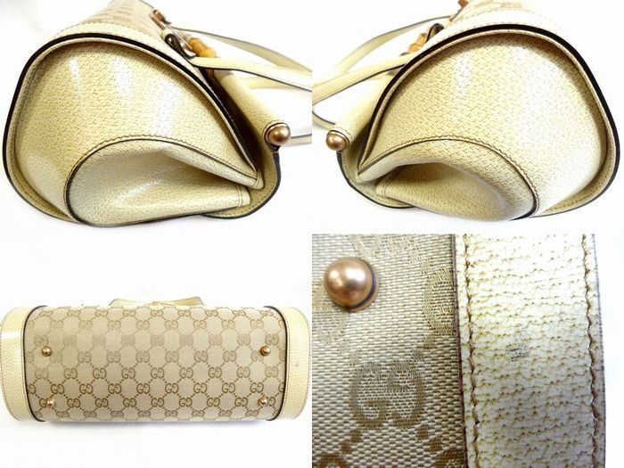 Gucci Handbag Bamboo Leather Cream GG Canvas Tote Blanc — view 3