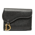 Dior Saddle Trifold Wallet Compact Black Gold Leather