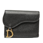 Dior Saddle Trifold Wallet Compact Black Gold Leather
