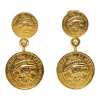 Celine Logo Vintage Round Earrings Gold Plated