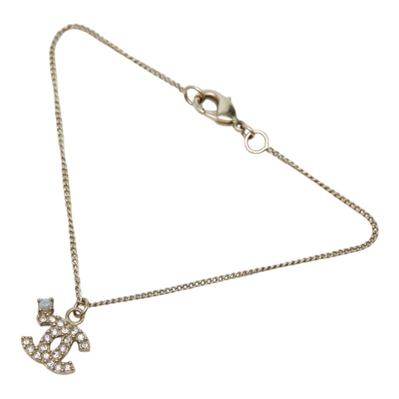 Chanel CC Logo Bracelet Gold Plated Faux Pearl Rhinestone