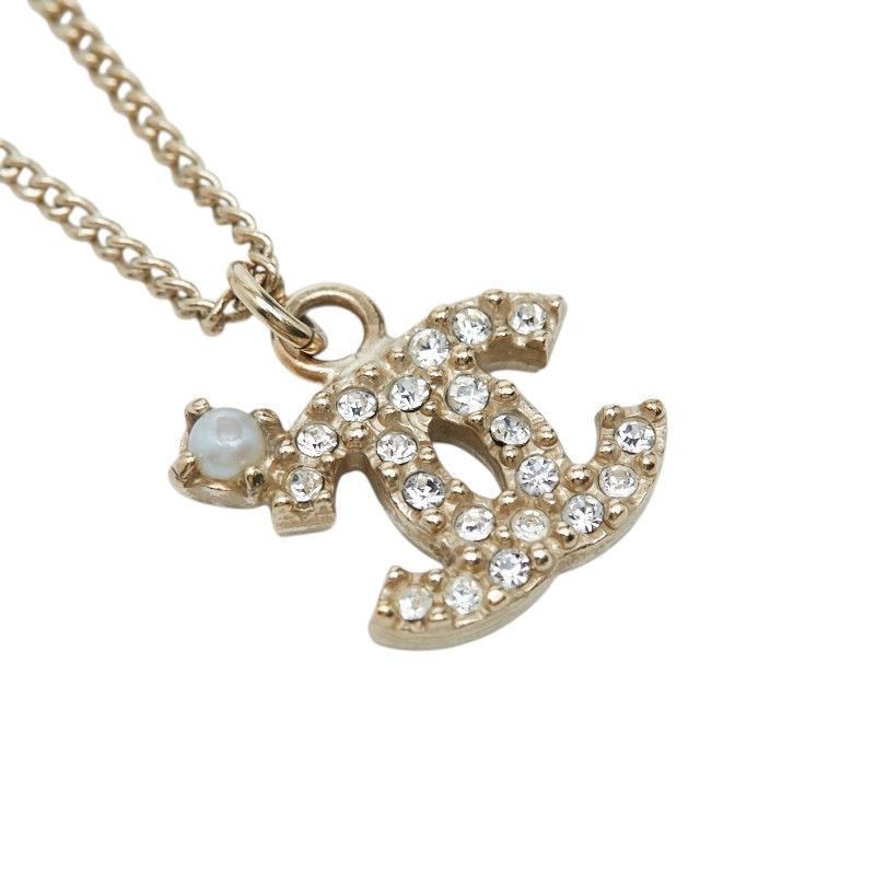 Chanel CC Logo Bracelet Gold Plated Faux Pearl Rhinestone — view 3