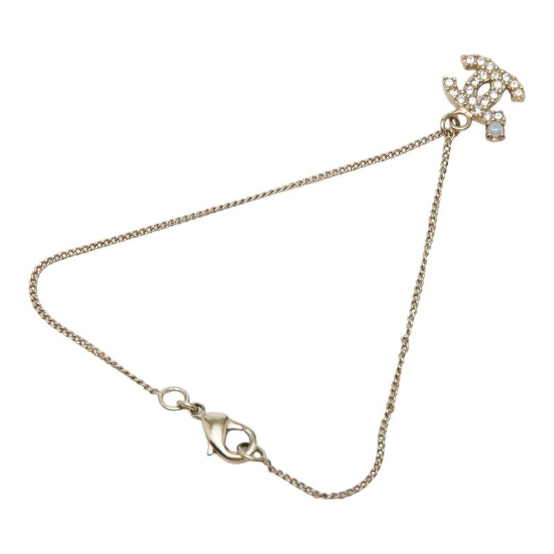 Chanel CC Logo Bracelet Gold Plated Faux Pearl Rhinestone — view 2
