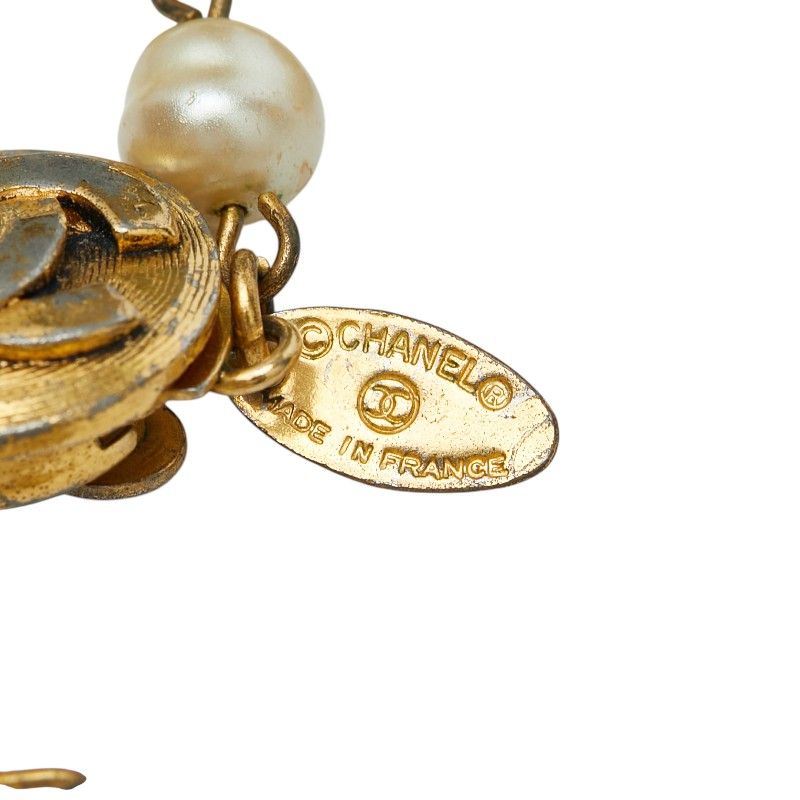 Chanel CC Logo Necklace Gold Plated Rhinestone Faux Pearl — view 5