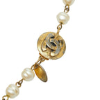 Chanel CC Logo Necklace Gold Plated Rhinestone Faux Pearl — view 4