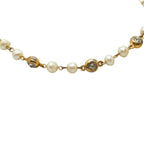 Chanel CC Logo Necklace Gold Plated Rhinestone Faux Pearl — view 2