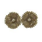 Chanel Stud Earrings Clover CC Logo Faux Pearl Champagne Gold Color MQ AA