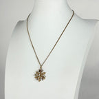 Chanel CC Logo Rhinestone Necklace Snowflake Faux Pearl Gold Pink — view 6
