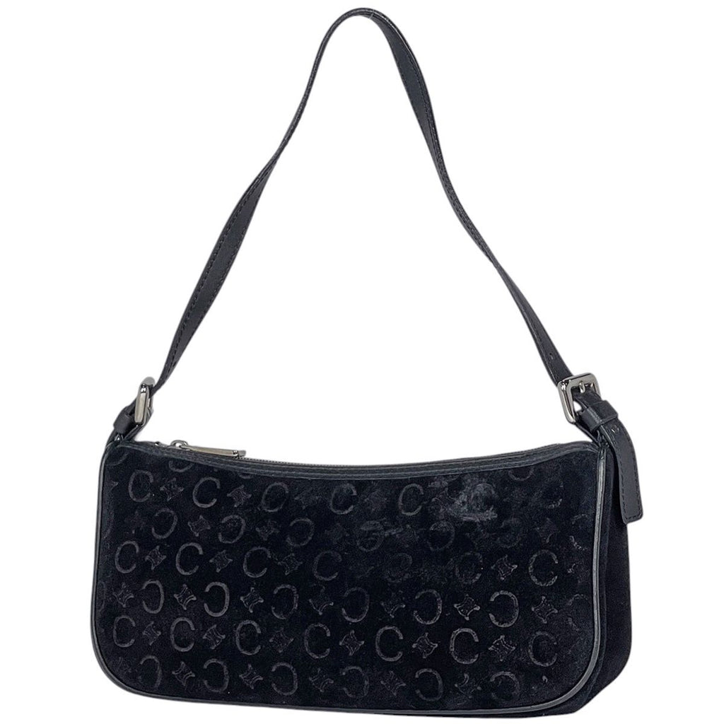 Celine C Macadam Pattern Handbag Suede Black