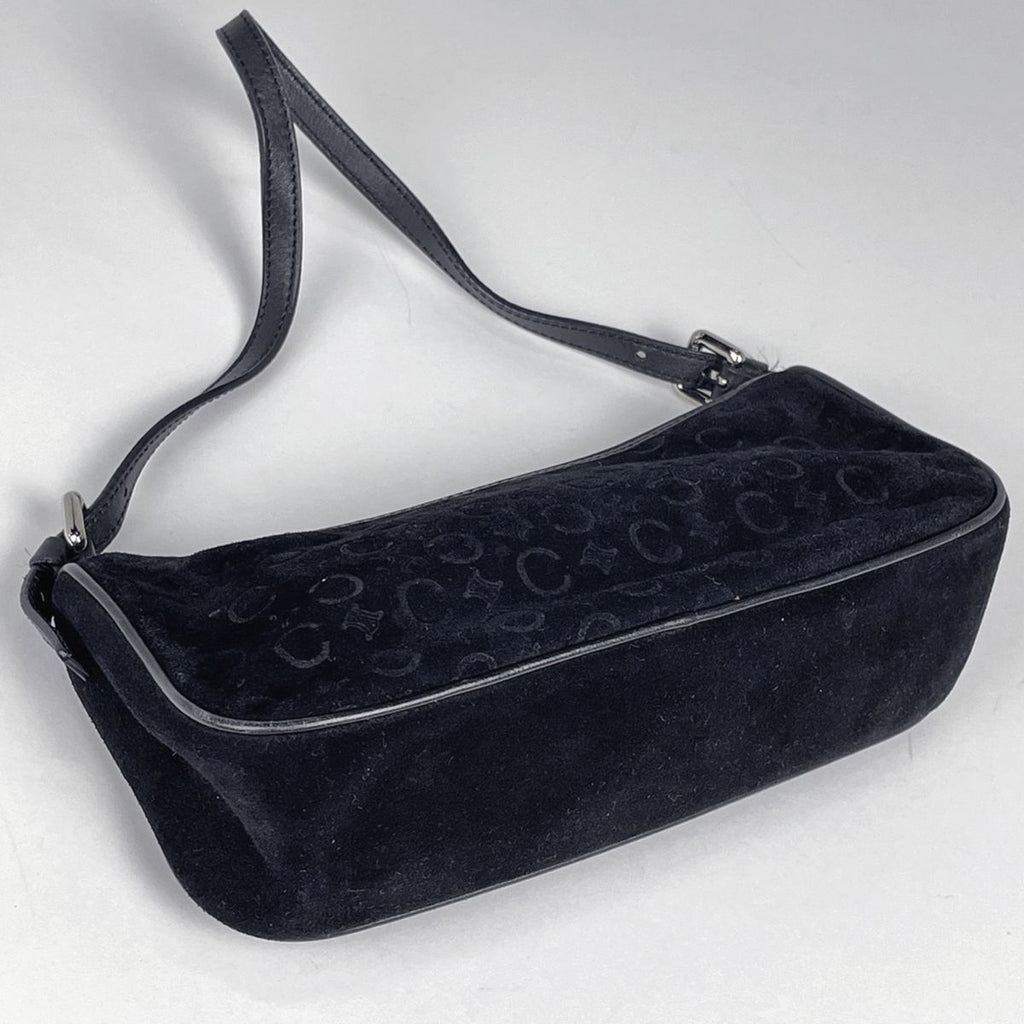 Celine C Macadam Pattern Handbag Suede Black — view 2