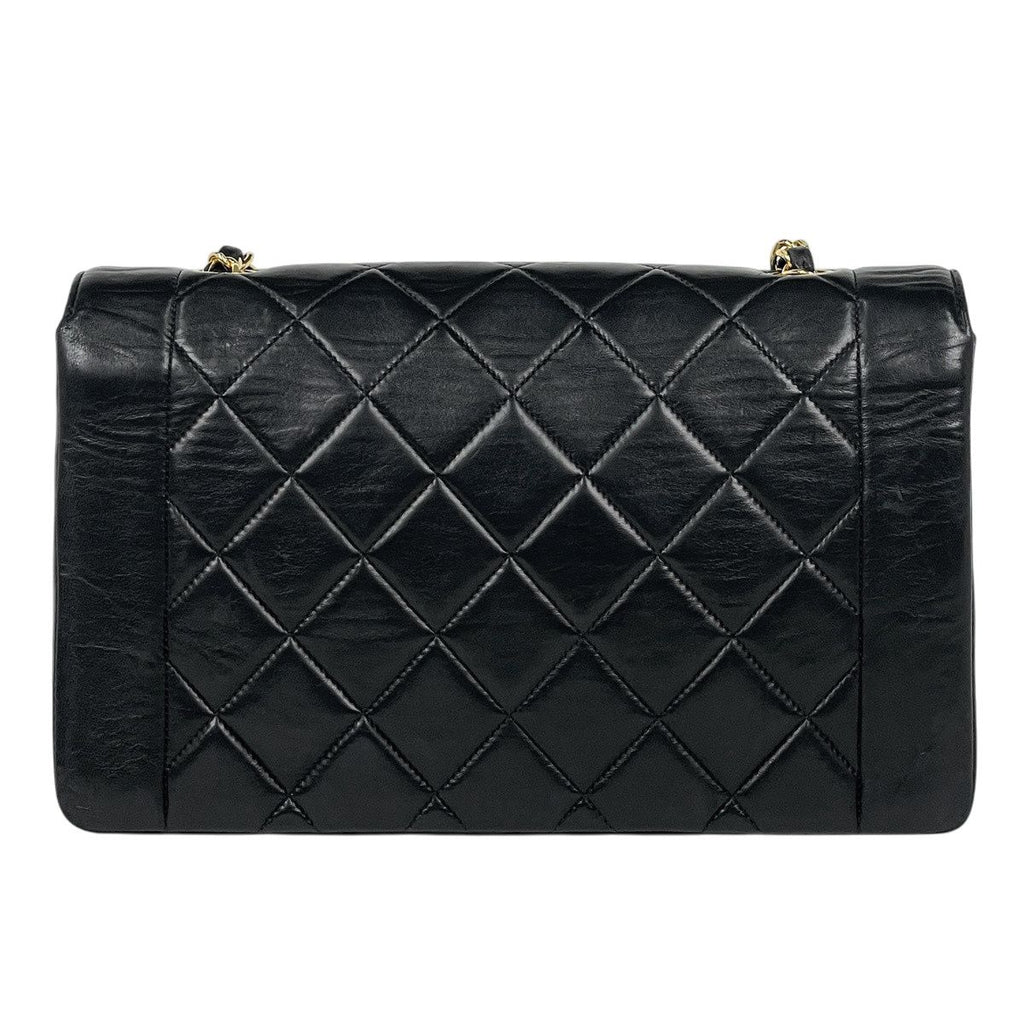 Chanel Diana Quilted Single Flap Chain Shoulder Bag CC Logo Leather Black — view 3